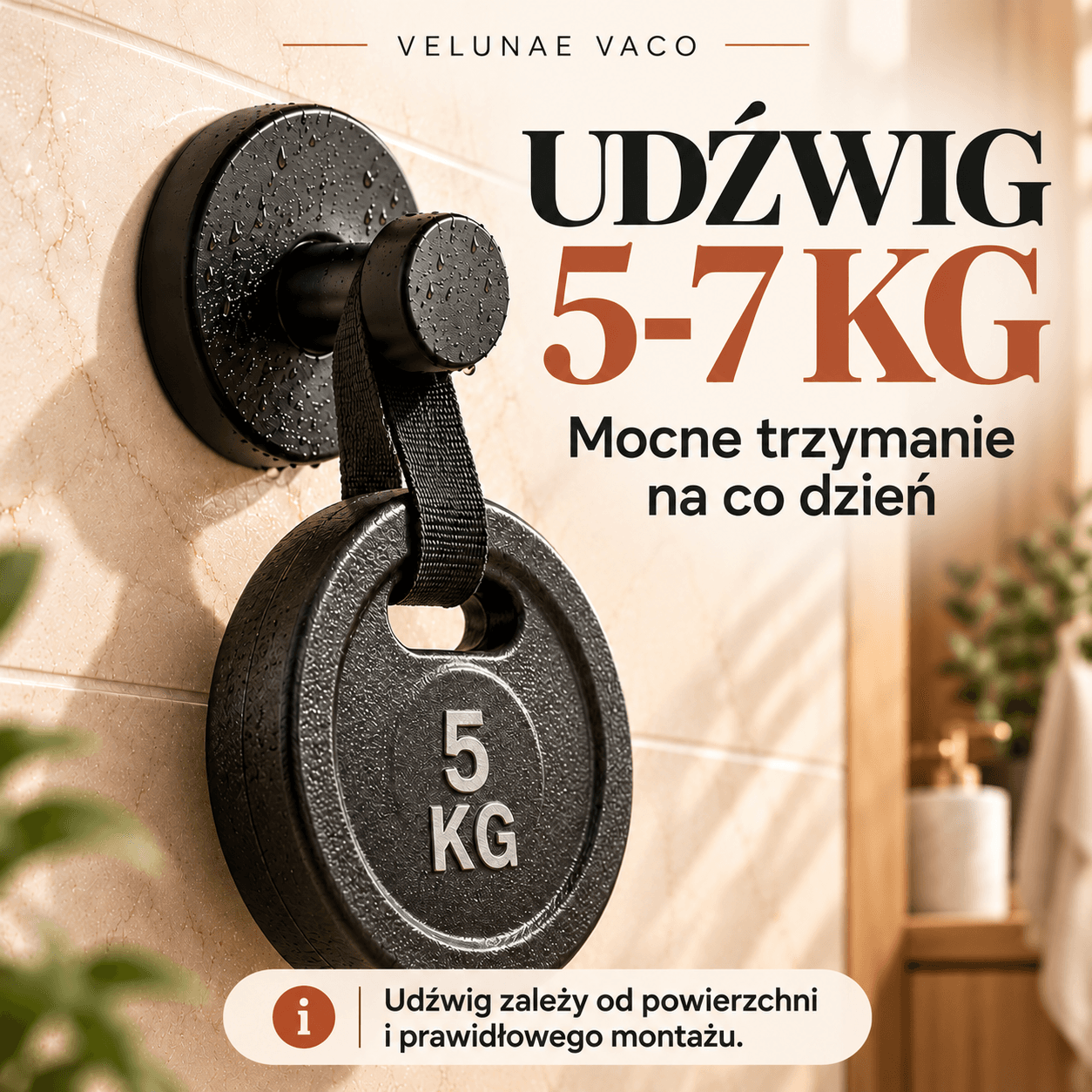 Velunae Vaco - Mocny Wieszak Próżniowy Bez Wiercenia.