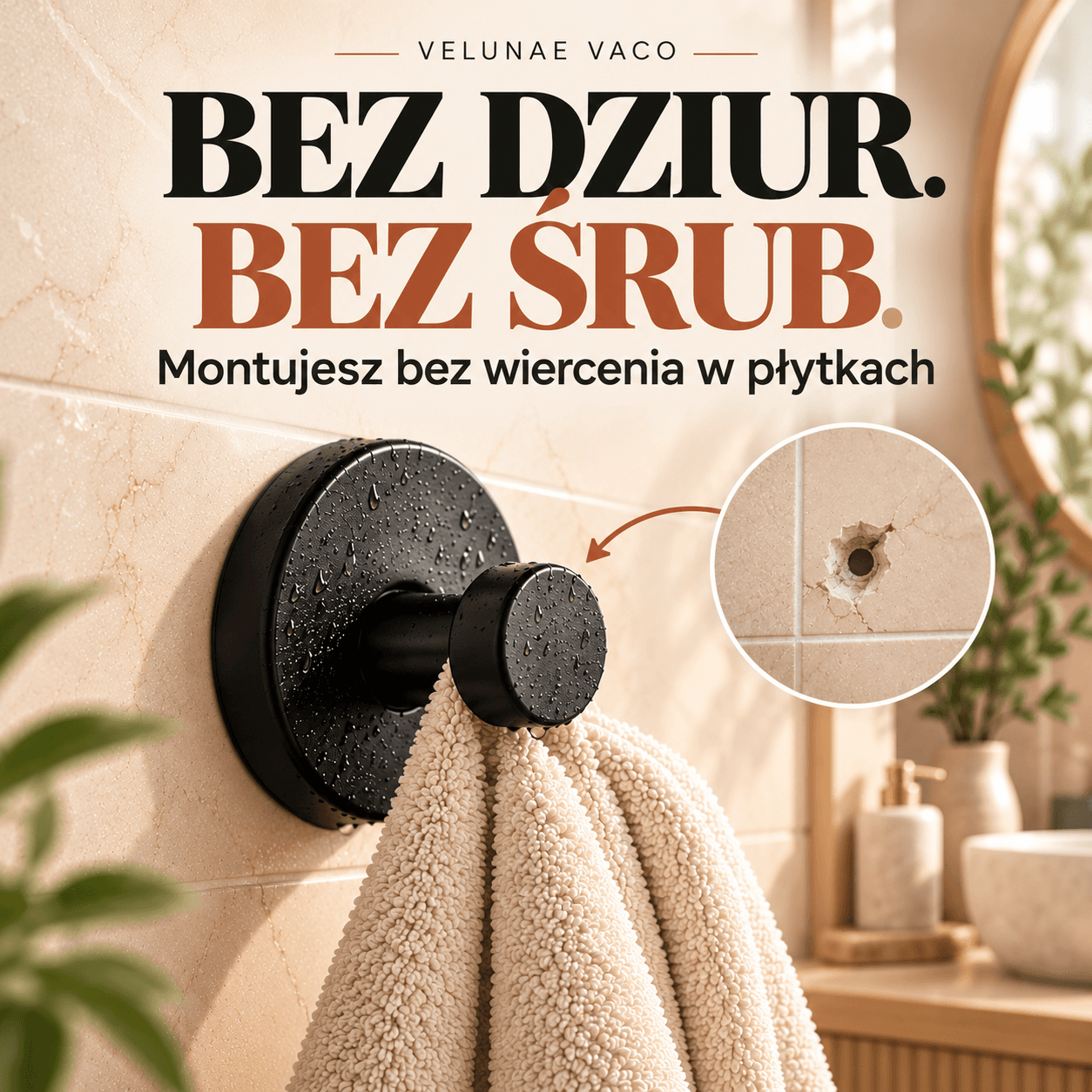 Velunae Vaco - Mocny Wieszak Próżniowy Bez Wiercenia.