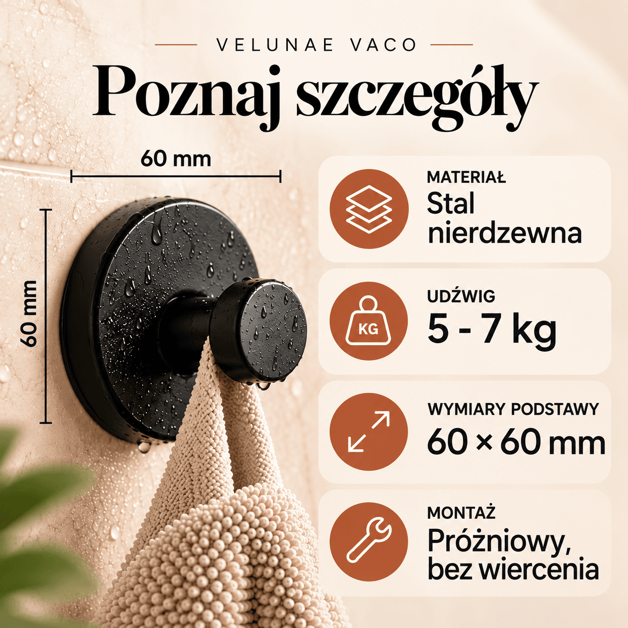 Velunae Vaco - Mocny Wieszak Próżniowy Bez Wiercenia.